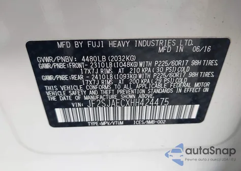 2017 Subaru Forester 2.5I Premium from USA, damaged, VIN JF2SJAECXHH424475